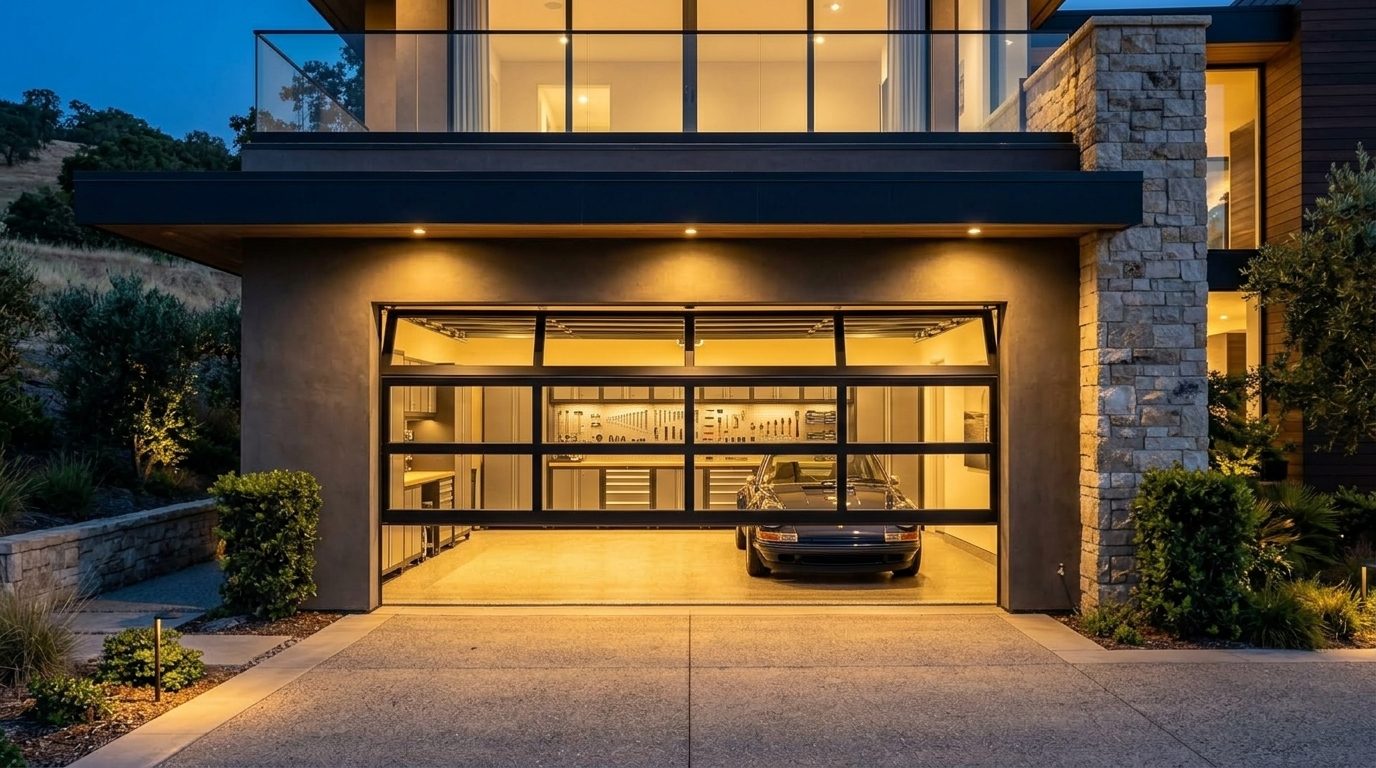 McGrath Garage Door Service Garage Door Gliding Open Revealing Warm Illuminated Interior